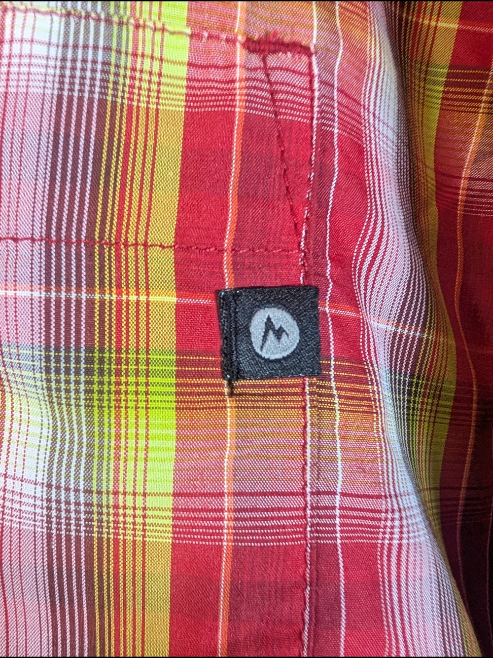 MARMOT Plaid Button Down Shirt Mens XL Red Yellow Short Sleeve Outdoor Lightweig - Picture 4 of 9